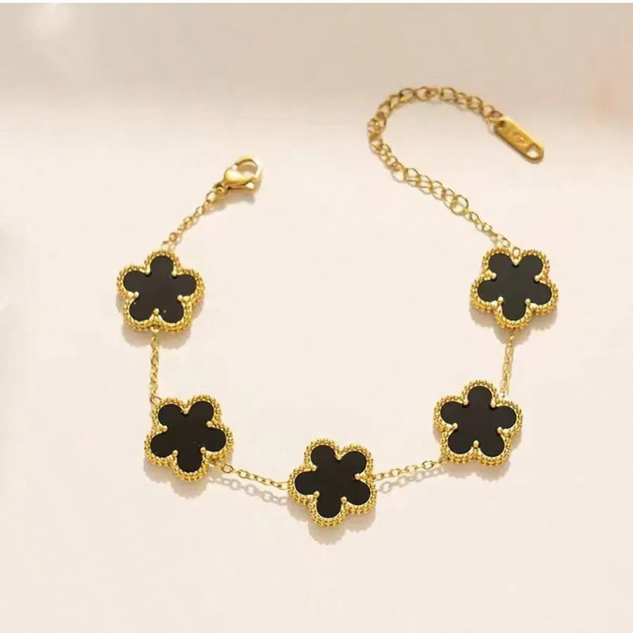 1PC Fashionable hollow out five leaf lucky grass flower zircon bracelet, light luxury, high-end feeling, girl gift jewelry