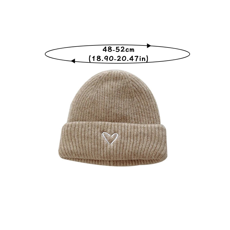 Love Heart Embroidery Baby Knit Hats Winter Children Solid Color Thick Soft Crochet Warm Beanie Cap Kids Korean Outdoor Warm Hat