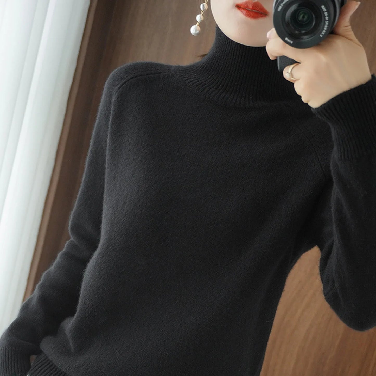 Women's Long Sleeved Knitted Sweater Standing Collar Autumn Winter Top Sweater Women Sweaters for Autumn Winter Women Clothing