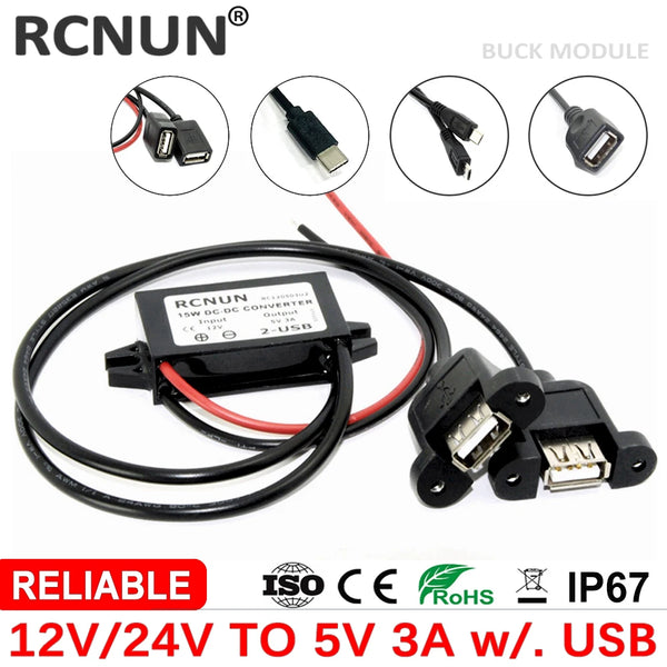 High Quality 12V 24V to 5V 3A 15W DC DC Converter Buck Module Power Supply Regulator for Car Charger Type-C Micro USB Output