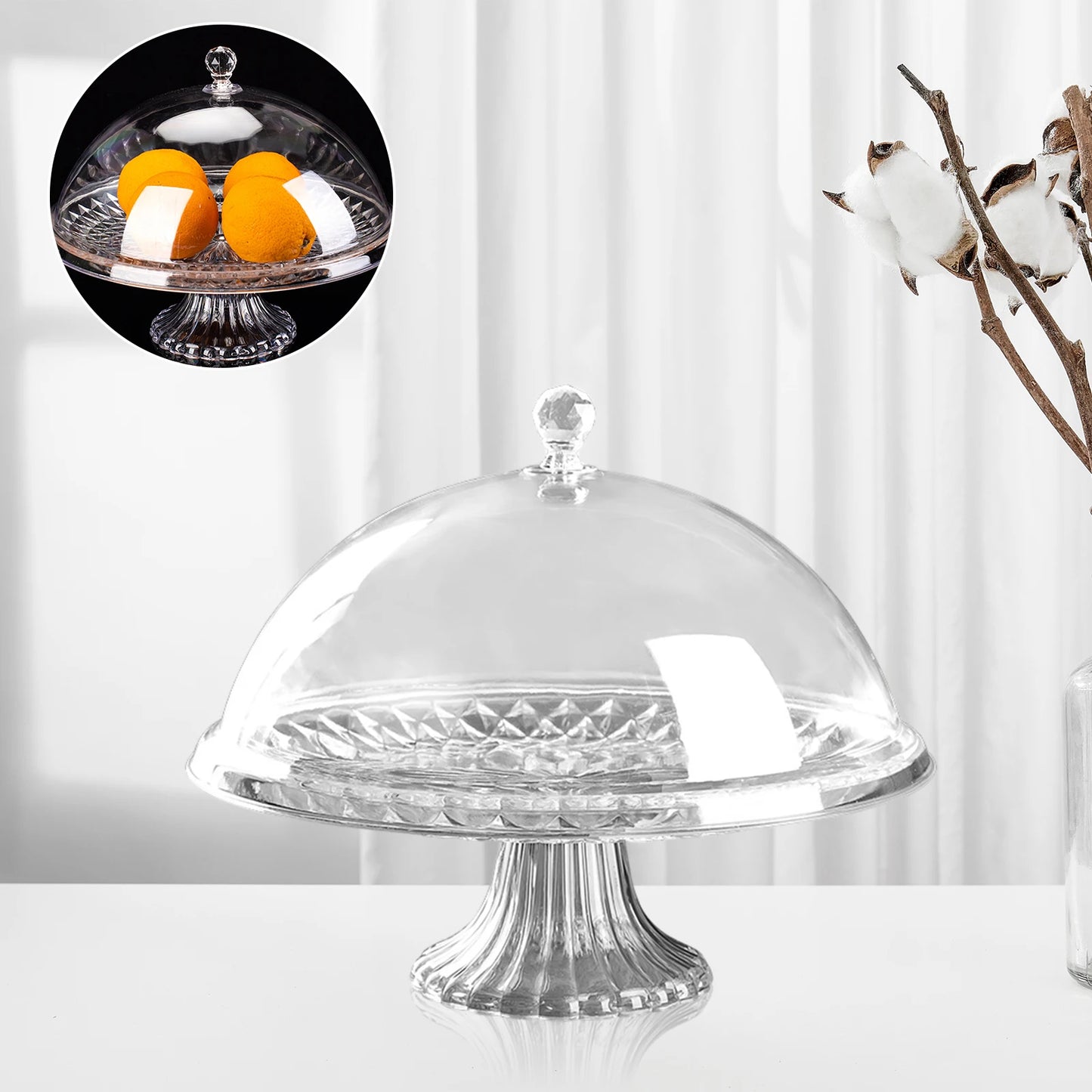 Cake Plate with Dome Serving Cookie Platter Drop Resistant Protective Dessert Storage Cake Stand for Dining Rooms