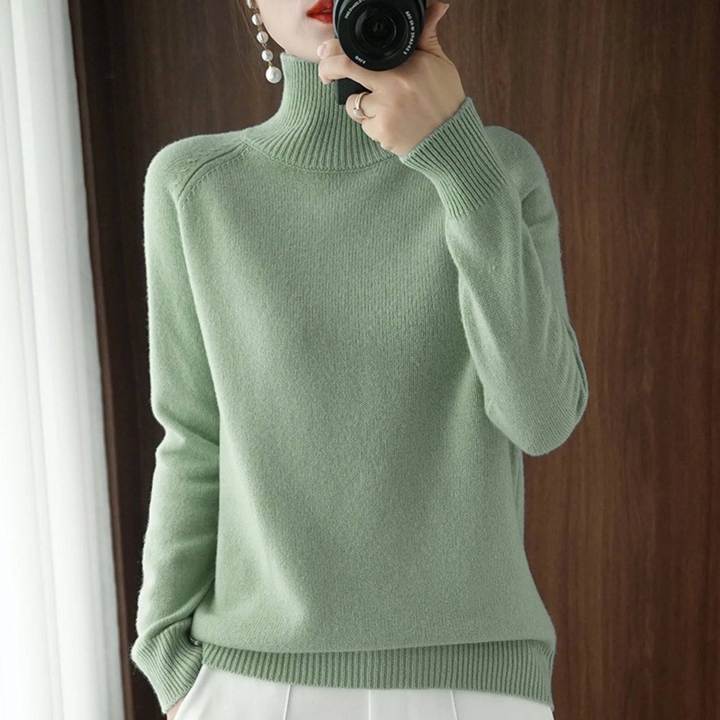 Women's Long Sleeved Knitted Sweater Standing Collar Autumn Winter Top Sweater Women Sweaters for Autumn Winter Women Clothing