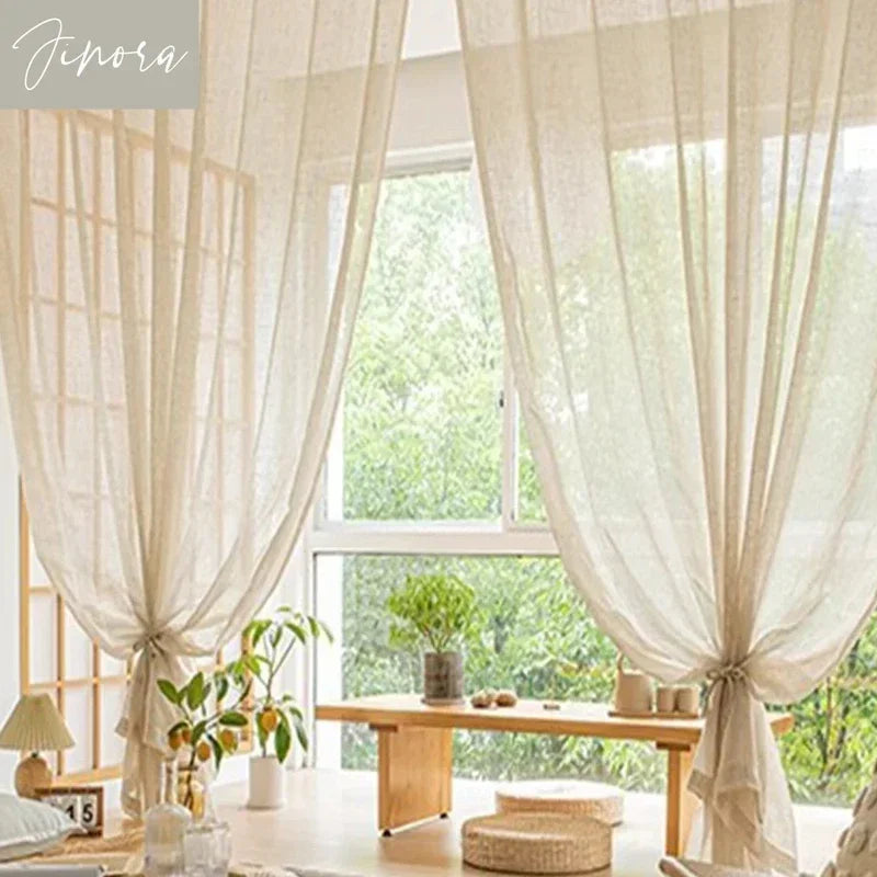 Cotton and Linen Texture Translucent Curtains for Bedroom Living Room with UV Protection Sheer Curtain Solid Color Yarn Custom