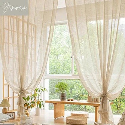 Cotton and Linen Texture Translucent Curtains for Bedroom Living Room with UV Protection Sheer Curtain Solid Color Yarn Custom