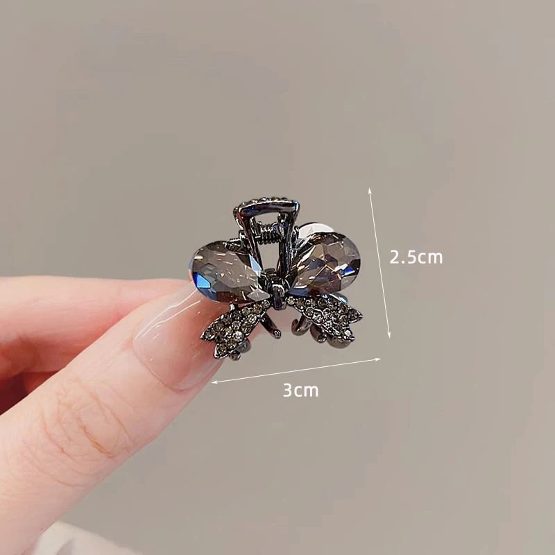 New Korean Style Alloy Rhinestone Black Hair Crab Claw For Ladies Women Headwear Summer Elegant Shining Hairpins Side Barrettes