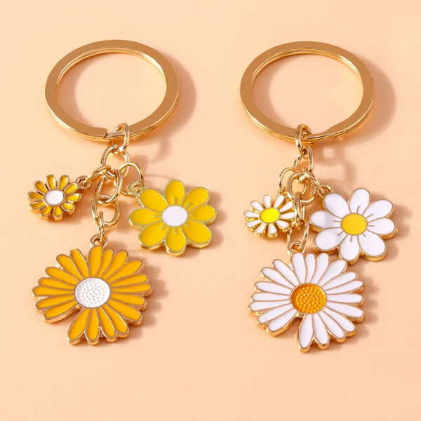 Aihua Cute Enamel Yellow Daisy Flower Keychain For Women DIY Handbag Pendant Car Key Ring Holder Souvenir Gifts Trinket