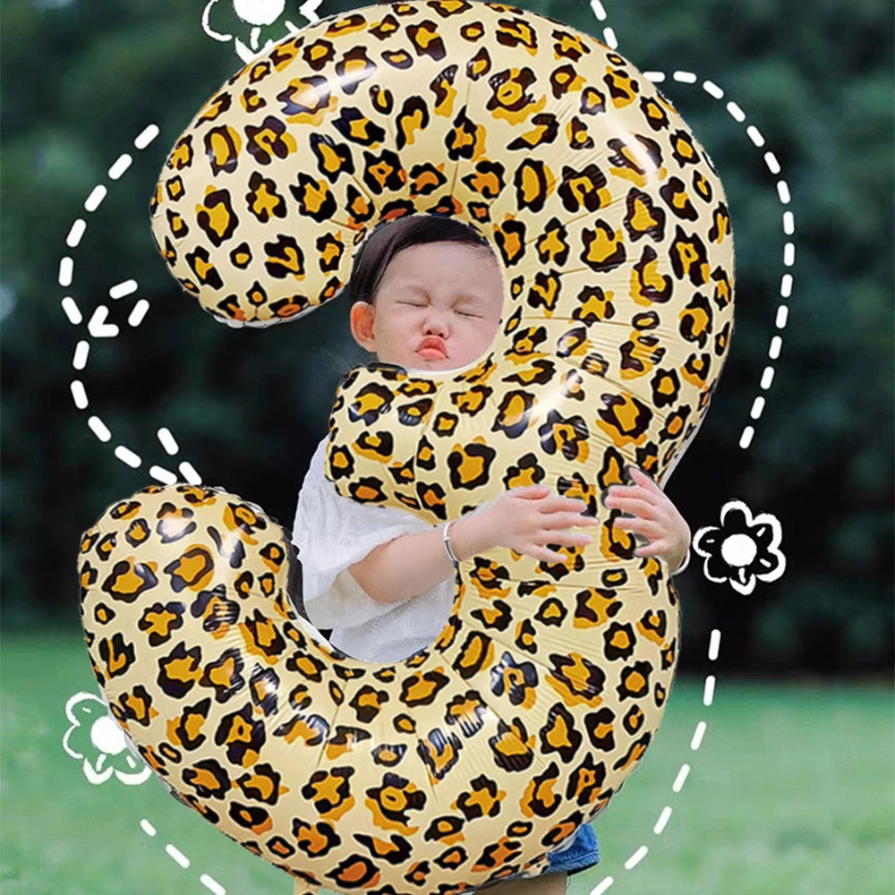 32Inch Leopard Cheetah Big Helium Foil Balloons Leopard Number 0-9 Balloons Kids Jungle Safari Animal Birthday Party Decorations