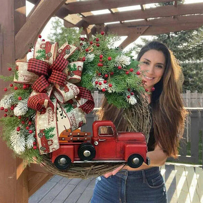 Christmas Wreath with Pine Cones Red Truck Front Door Wreath Christmas Door Wreath for Front Door