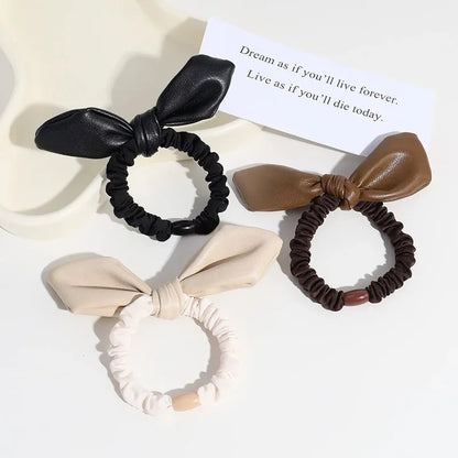 Korean New Leather Velvet Bow Elastic Bands Elegant Ponytail Hair Rope Hair Ties Headwear Girls Women Hair Accessories