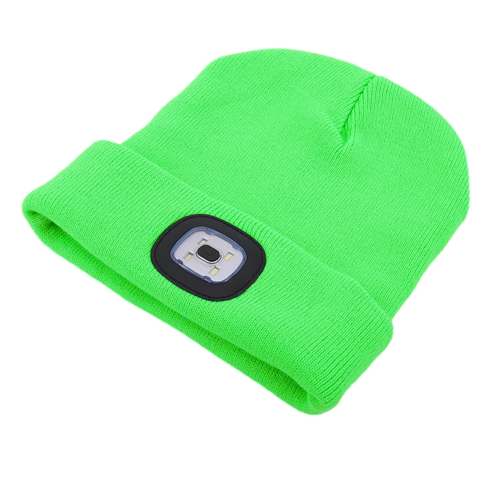 Unisex 4 LED Beanie Hat Hands Free Headlamp Cap for Men and Women Winter Knit Lighted Headlight Hats Portable Headlamp Torch