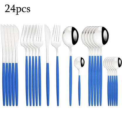 Zoseil Cutlery Set in Red and Gold Stainless Steel 24 Pcs Dinnerware Set in Flatware Kitchen Dinner Mmirror Stainless Steel