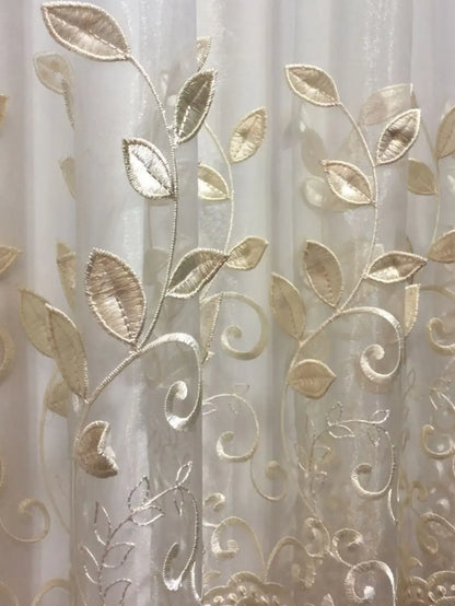 Curtains for Living Room Finished Window Curtains for Bedroom 1pc Embossed Leaf High Precision Embroidered Gauze