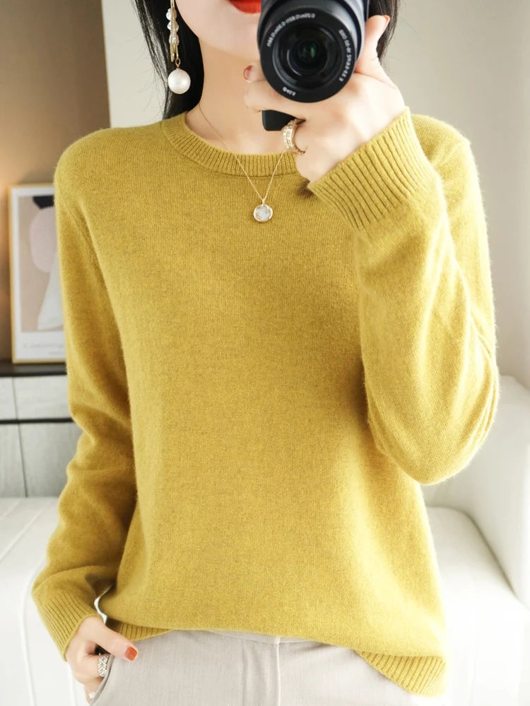 2024 Classic Style Cashmere Pullover Fashion Merino Wool Sweater Round neck Long Sleeve Knitwear Soft Warm Basic' Clothing Tops