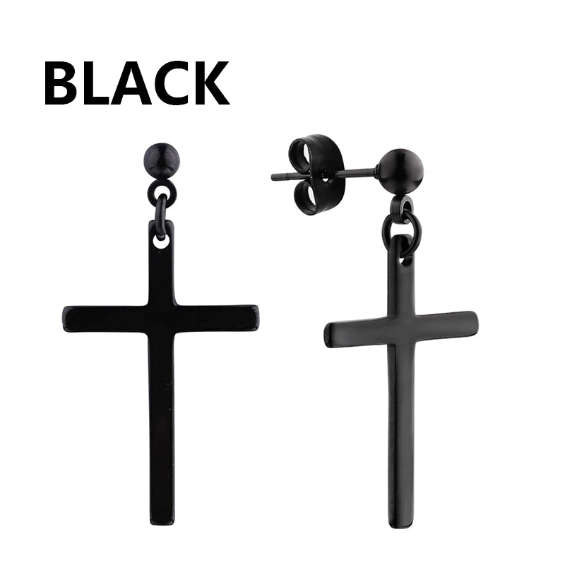 1 Pairs Punk Stainless Steel Stud Earrings Black Earrings Set For Men Women Vintage Hip Hop Piercing Ear Jewelry