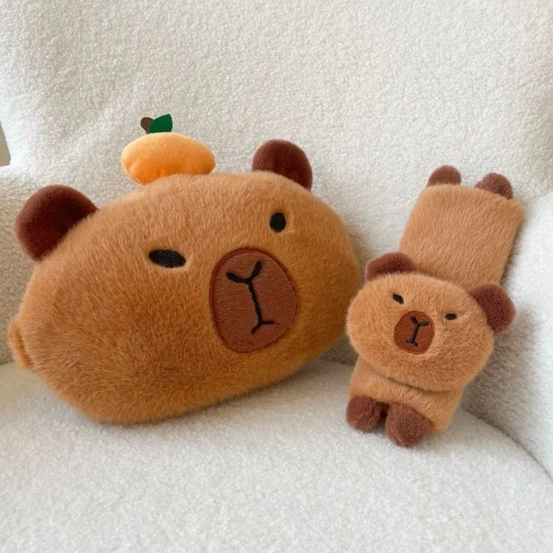 Cute Capybara Plush Car Pillow Rearview Mirror Tissue Box Car Headrest Shoulder Cover Combination Of Car Supplies Decoration Car