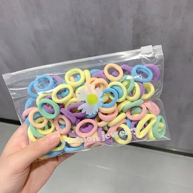 100 PCs Thumb Hair Ring Seamless Towel Ring Not Hurt Hair High Elasticity Rubber Band Cute Leather Band Girls Basic Headband