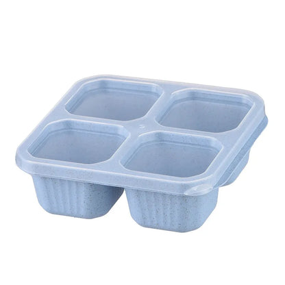 Square Divider Bento Box Reusable 4-compartment Food Container Snack Nuts With Lid Wheat Straw Lunch Box Kitchen Supplies