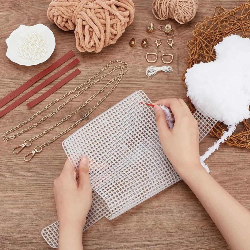 DIY Knitting Crochet Handbags Kit, Mesh Plastic Canvas Kit for Shoulder Bags DIY Knitting Crochet Crossbag Materials