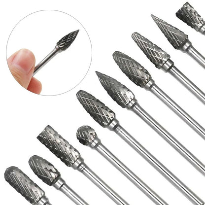 10 pcs 1/8"（3mm） Shank Tungsten Carbide Milling Cutter Rotary Tool Burr Double Diamond Cut Rotary Dremel Tools Electric Grinding