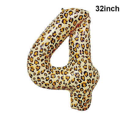 32Inch Leopard Cheetah Big Helium Foil Balloons Leopard Number 0-9 Balloons Kids Jungle Safari Animal Birthday Party Decorations