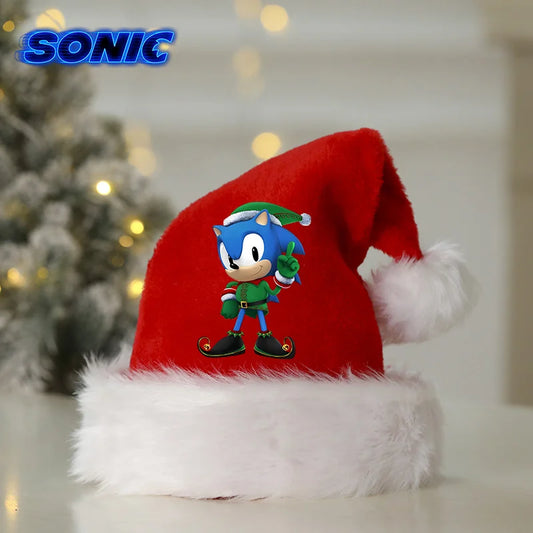 Sonics Anime Santa Hats Non-woven Fabric Red Xmas Cap Kids Adults Unisex Christmas Dress-up Party Decor Cosplay Child Party Gift