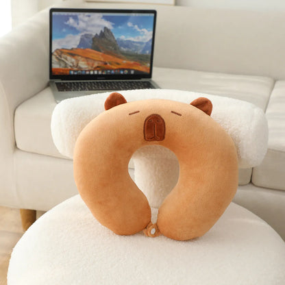 Cute Capybara Plush Car Pillow Rearview Mirror Tissue Box Car Headrest Shoulder Cover Combination Of Car Supplies Decoration Car