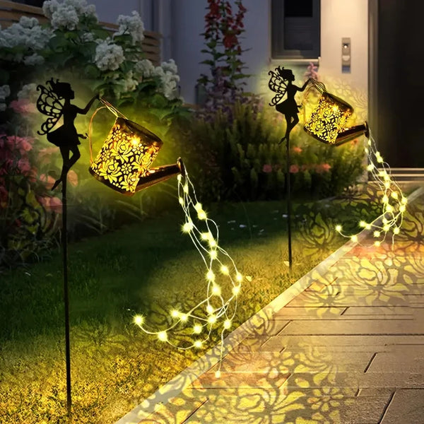 1 PC Solar Watering Can Lights, Outdoor Waterfall Garden String Fairy Lights, Solar Kettle Projection Light