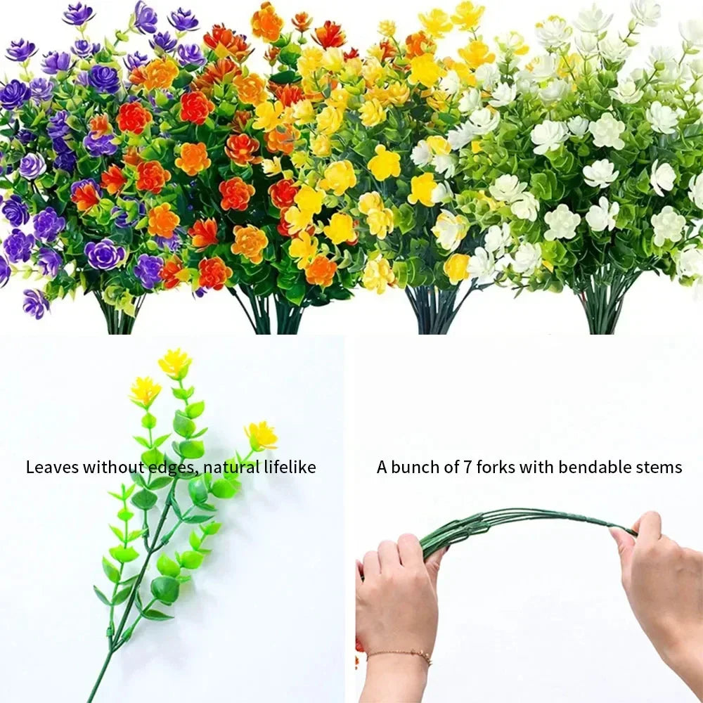 1 Bundle Artificial Flowers Outdoor UV Resistant Greenery Shrubs Plants Fake Flower for Kitchen Office Wedding Garden Decor