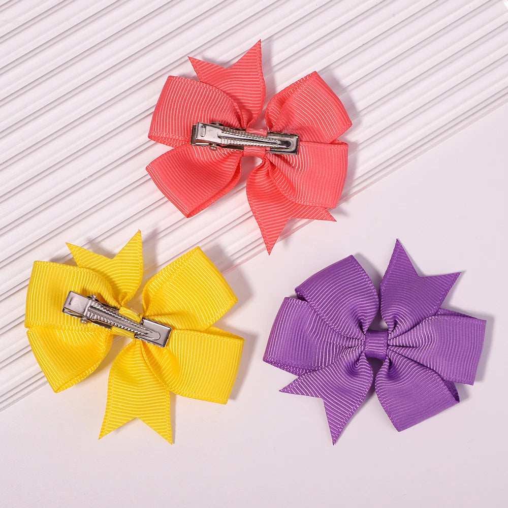 10pcs/set Solid Colors Grosgrain Ribbon Bows Clips Hairpin Girl's hair bows Boutique Hair Clip Headware Kids Hair Accessories