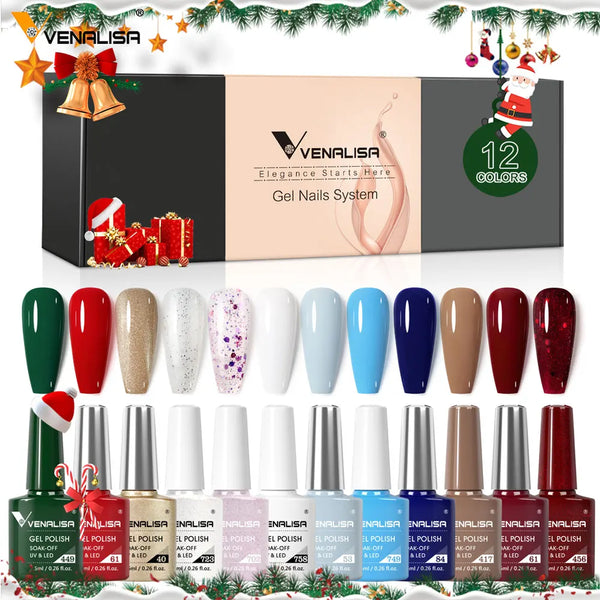 Venalisa Nail Gel Polish Kit Christmas Gift Winter Color Collection Semi Permanent New Learner Nude Pink Nail Varnish Set