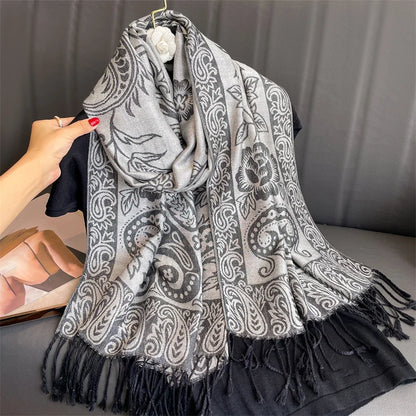 Tassel Blanket Design Thick Pashmina New Winter Warm Shawl Wrap Cashmere Scarf Women Neckerchief Poncho Stoles 2024