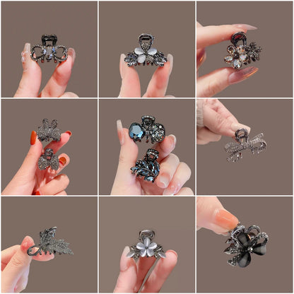 New Korean Style Alloy Rhinestone Black Hair Crab Claw For Ladies Women Headwear Summer Elegant Shining Hairpins Side Barrettes