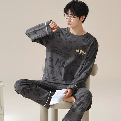 2024 Spring Autumn Plus 4XL Cotton Men's Sleepwear Pajamas Korean Fashion Pijamas Sets Casual Loungewear Pyjamas Night Fashion