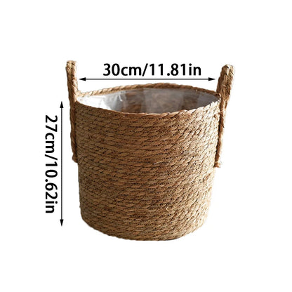 1PC Nordic Handmade Straw Woven Flower Pot Planter Basket Laundry Dirty Clothes Storage Potted Garden Green Plant Flower Holders