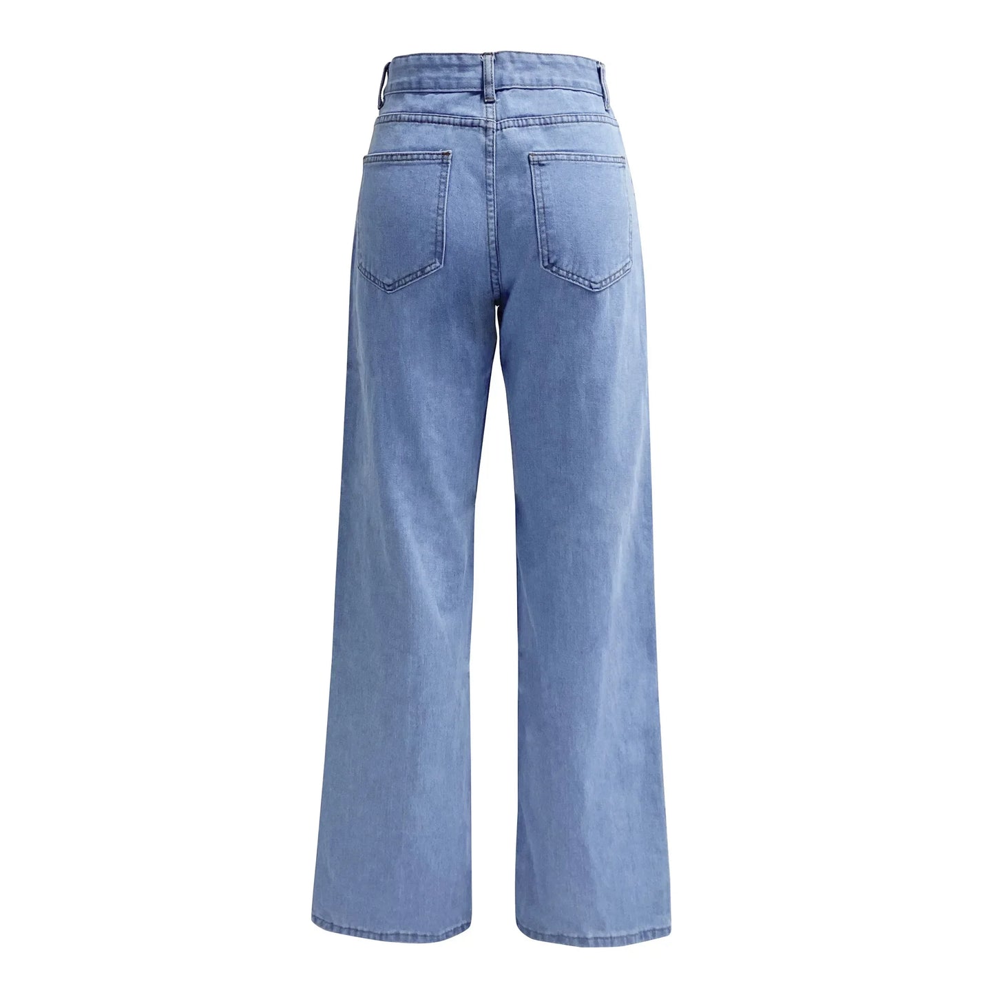 Women Jeans Straight Pants Denim Washing High Waist Loose Fit Pockets Basics Ankle Length Pants Solid Color Slight Strech