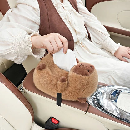 Cute Capybara Plush Car Pillow Rearview Mirror Tissue Box Car Headrest Shoulder Cover Combination Of Car Supplies Decoration Car