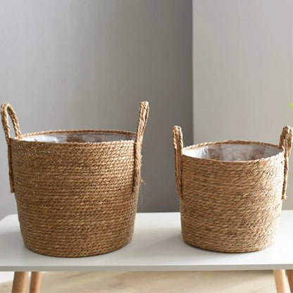 1PC Nordic Handmade Straw Woven Flower Pot Planter Basket Laundry Dirty Clothes Storage Potted Garden Green Plant Flower Holders