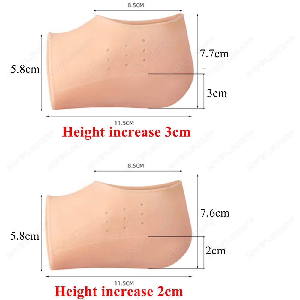 Invisible Height Increase Silicone Socks Silicone Elastic Heel Pad Foot Protection Damping Heel Cushion Hidden Insole Unisex