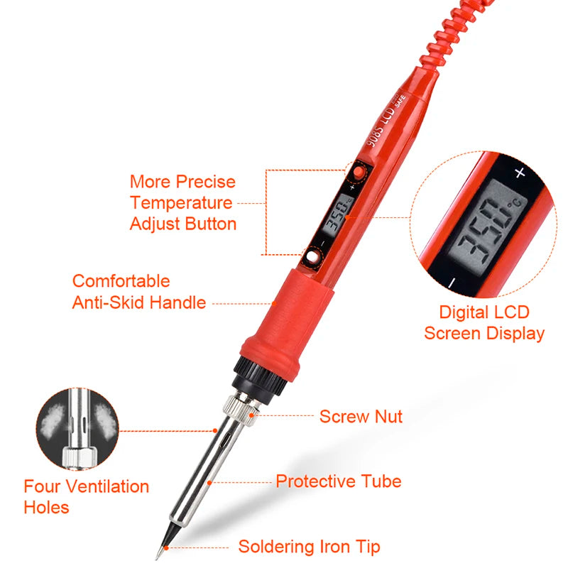 JCD Electric Soldering Iron Kit 80W LCD Digital Display Adjustable Temperature 220V/110V Solder Iron Welding Repair Tools 908S