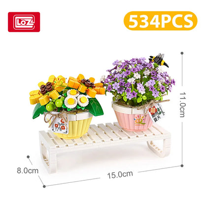 LOZ Tulip Sunflower Immortal Flower Potted Mini Model Building Blocks Micro With Flower Racks Bricks Home Decoration  Toys Adult