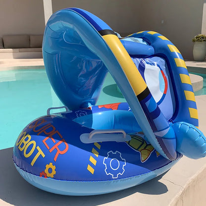 Infant Baby Float Swimming Seat Circle Inflatable Pool Swimming Ring Baby Water Seat with Sunshade Summer Beach Party Toys