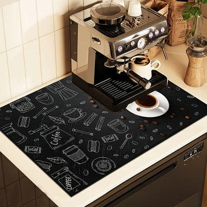 Coffee Print Dish Drying Mat Cafe Decor Table Pads Kitchen Super Absorbent Diatom Mud Rug Washable Tableware Drain Pad for Home