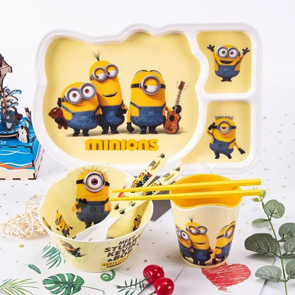 Despicable Me Minions Cartoon Cute Divided Dinner Plate Anti-fall Anti-scald Bowl Spoon Chopsticks Kawaii Children's Tableware