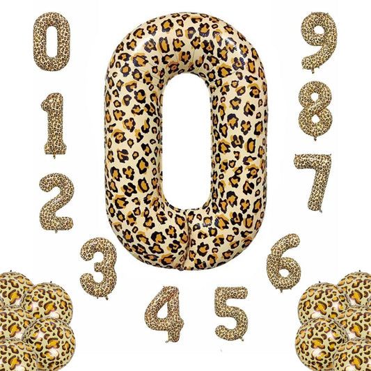 32Inch Leopard Cheetah Big Helium Foil Balloons Leopard Number 0-9 Balloons Kids Jungle Safari Animal Birthday Party Decorations