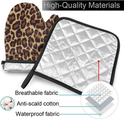 Cool Cheetah Leopard Oven Mitts and Pot Holders Heat Resistant Oven Gloves Safe Cooking Baking Grilling