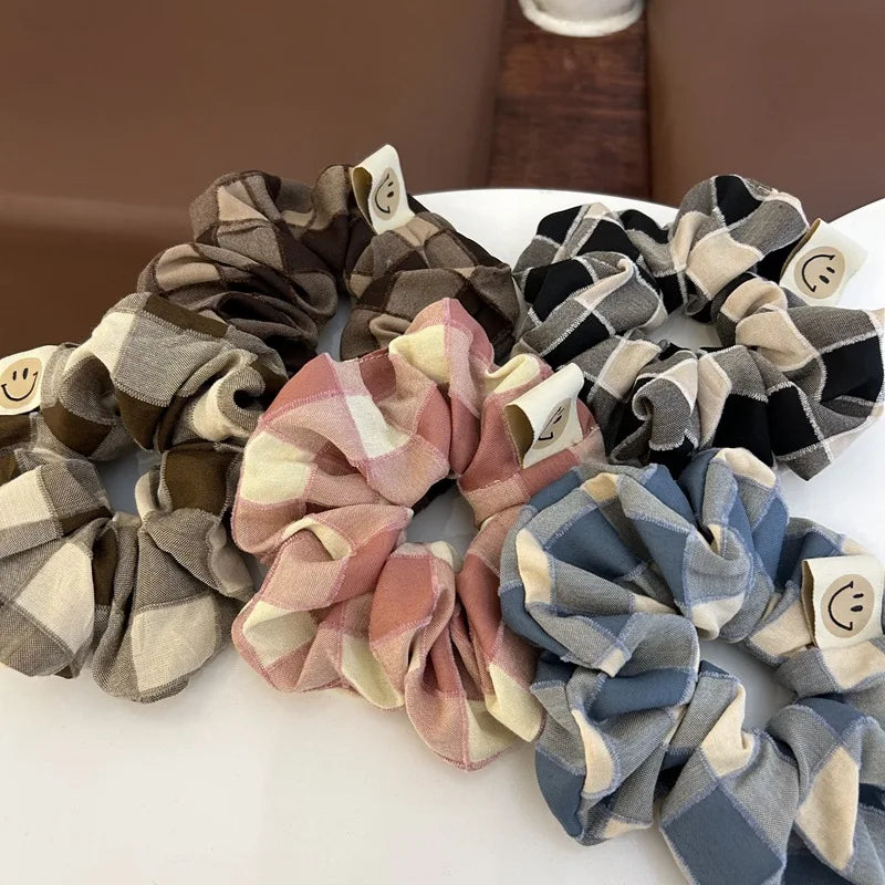 korea fashion plaid scrunchies for women elastic hair rubber bands elegance hair tie big hair rope  hairbands hair accessories