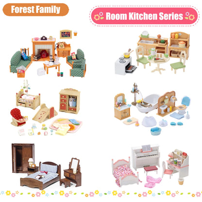 Dollhouse Miniature Accessories 1/12 Forest Family Home Furniture Collection Set Kitchen Cooking Pots For Children Girls Gift