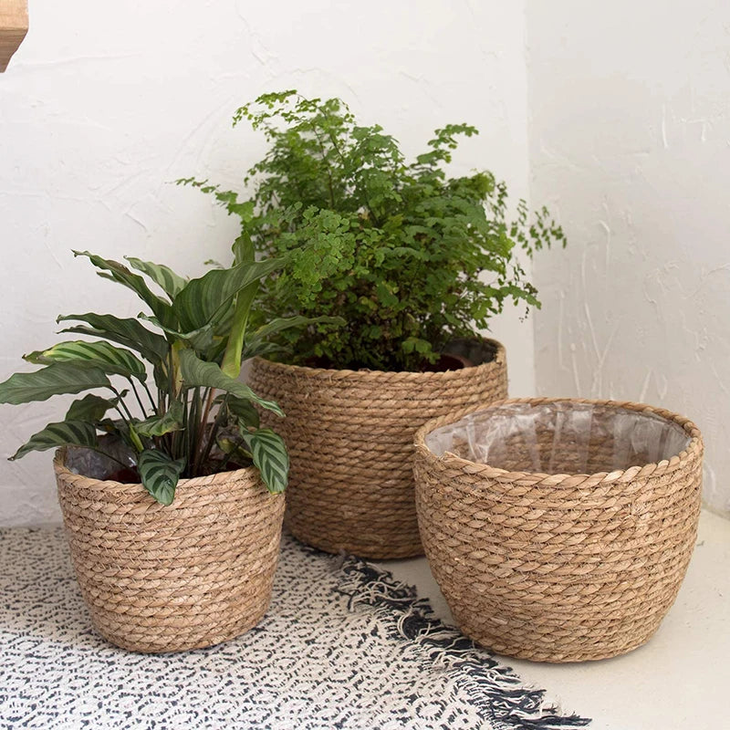 Seagrass Planter Basket Flower Pots Cover Storage Basket Plant Containers Hand Woven Basket Planter For Modern Home Decor