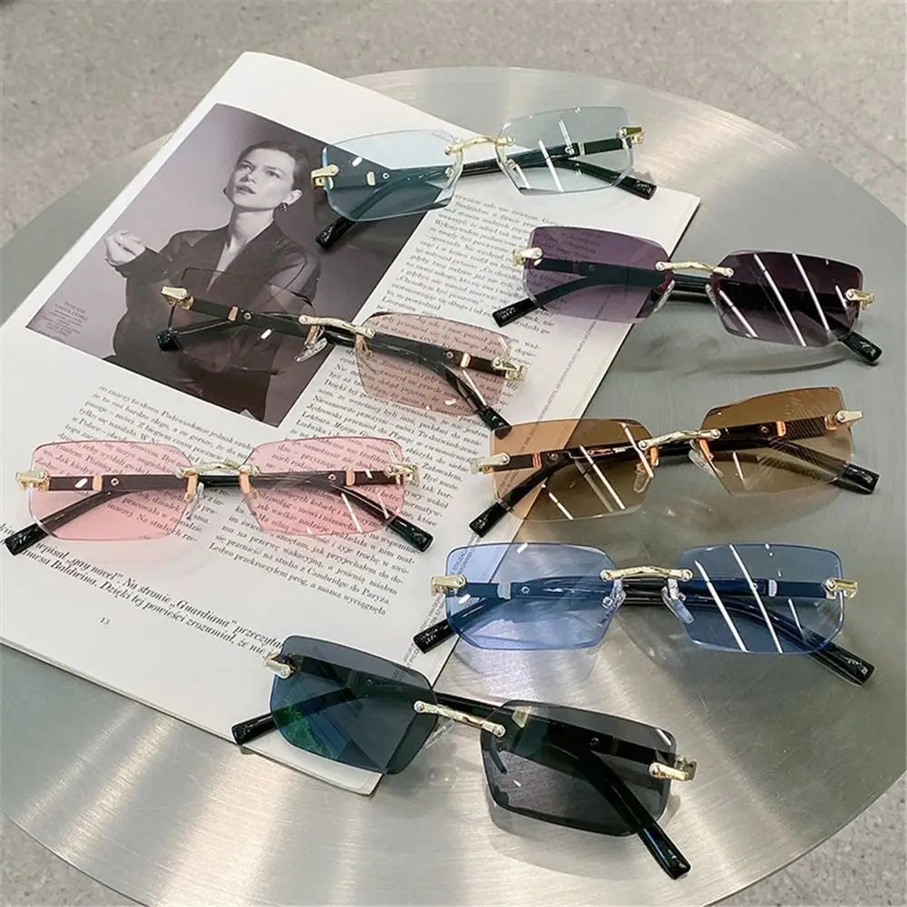 Trendy Rimless Sunglasses for Men Women Fashion Frameless Rectangle Sun Glasses Retro Shades Summer Traveling Eyewear UV400