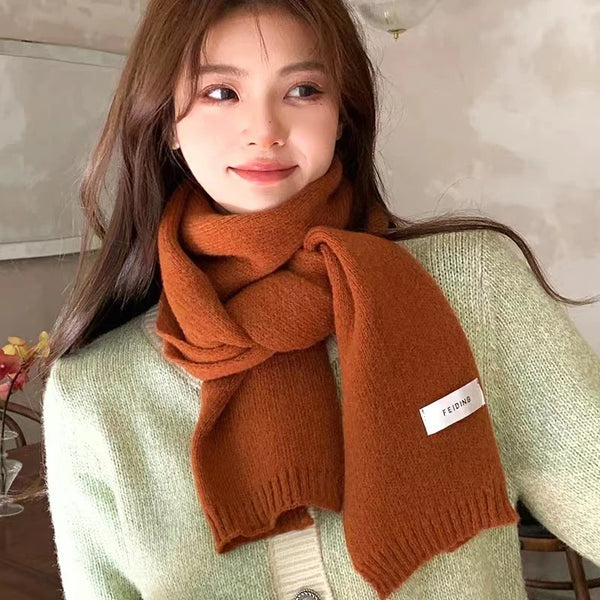 Winter Knitting Scarf Women Thermal Neck Warmer Solid Fleece Keep Warm Scarf Thickening Windproof Neck Cover